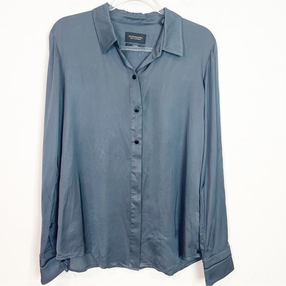 Scotch & Soda Tops - SCOTCH & SODA DARK GRAY BUTTON FRONT STRETCH BLOUSE WOMENS SZ XL